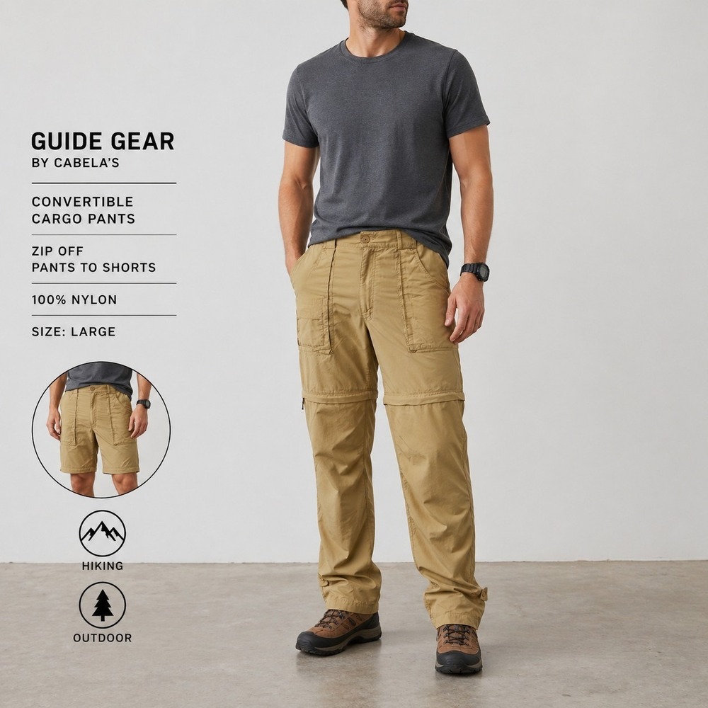 Guide Gear Cabela's Convertible Cargo Pants Mens L Khaki Nylon Zip Off Hiking